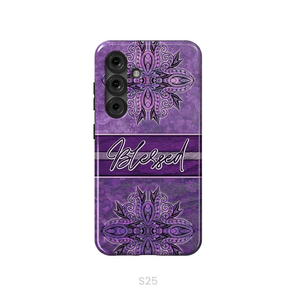(Purple) Blessed phone case - Christian phone case Samsung Galaxy S25 / Tough Case