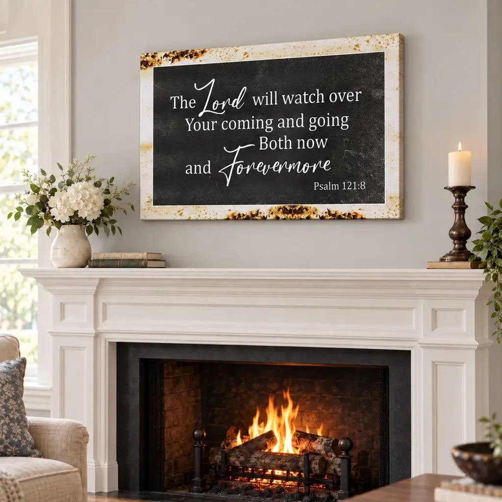 Rustic Christian Wall Art: The Lord Will Watch Over Your Coming Going Canvas Print