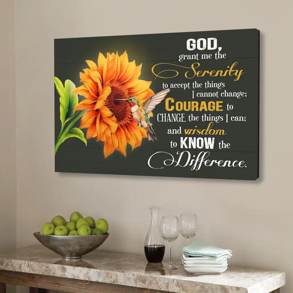 Serenity Prayer Canvas Hummingbird Sunflower Christian Wall Art