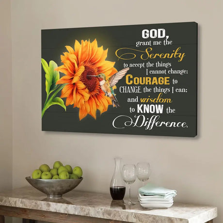 Serenity Prayer Canvas Hummingbird Sunflower Christian Wall Art