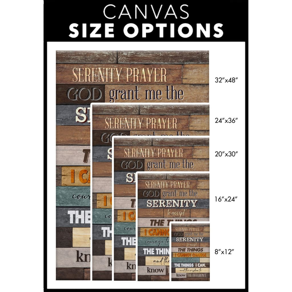 Serenity Prayer Christian Wall Art Canvas Size Options