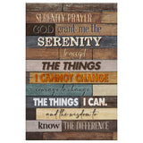 Rustic Christian wall art showcasing the Serenity Prayer, ideal for religious decor and uplifting gifts.