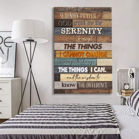 Religious wall art featuring the Serenity Prayer, perfect faith-based decor for peaceful and inspirational homes.