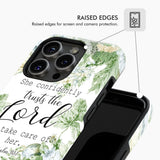 She confidently trusts the lord to take care of her Psalm 112:7 phone case