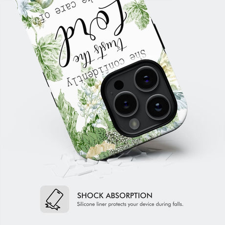 She confidently trusts the lord to take care of her Psalm 112:7 phone case