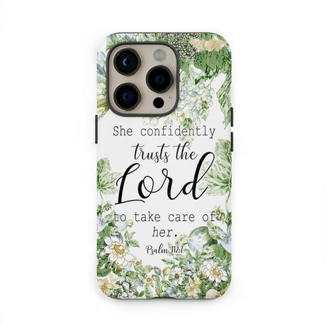 She confidently trusts the lord to take care of her Psalm 112:7 phone case