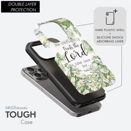 She confidently trusts the lord to take care of her Psalm 112:7 phone case