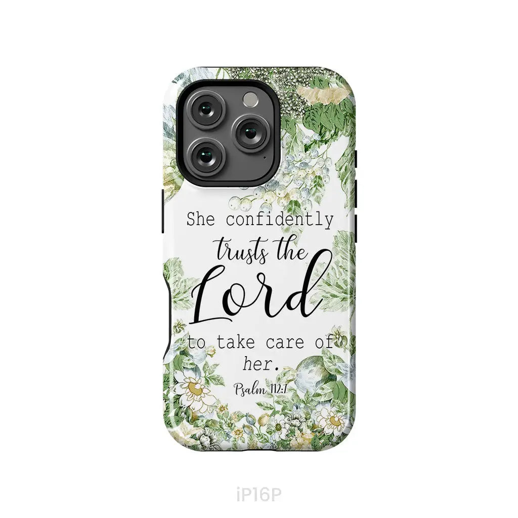 She confidently trusts the lord to take care of her Psalm 112:7 phone case iPhone 16 Pro / Tough Case