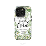 She confidently trusts the lord to take care of her Psalm 112:7 phone case iPhone 15 Pro / Tough