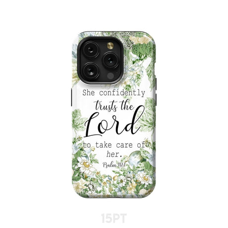 She confidently trusts the lord to take care of her Psalm 112:7 phone case iPhone 15 Pro / Tough