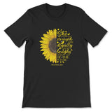 She is Clothed With Strength and Dignity Proverbs 31:25 Sunflower T-shirt Black / S