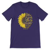 She is Clothed With Strength and Dignity Proverbs 31:25 Sunflower T-shirt Team Purple / S