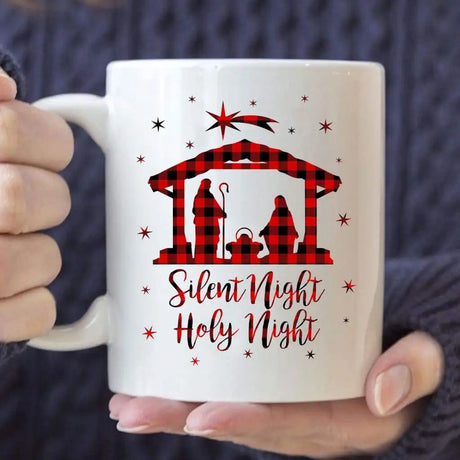 Silent Night Holy Night Buffalo Plaid Christian Christmas Coffee Mug