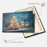 "Silent Night Holy Night" Christmas wall art, peaceful tree in snowy scene, faith-based holiday gift.