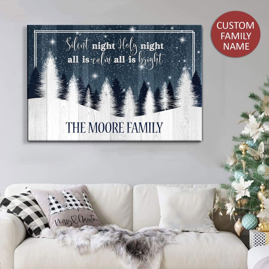 Silent Night Personalized Family Name Canvas Wall Art