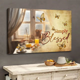 Christian wall art with "Simply Blessed," featuring a butterfly and window design, perfect for inspirational home decor.
