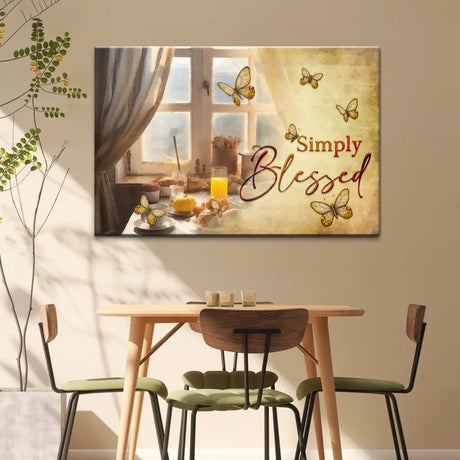 Faith-based wall decor with "Simply Blessed," a beautiful butterfly-themed design to inspire gratitude and faith.