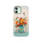 Simply Blessed Hummingbird Vase of Flowers Christian Phone Case iPhone 12 / Tough