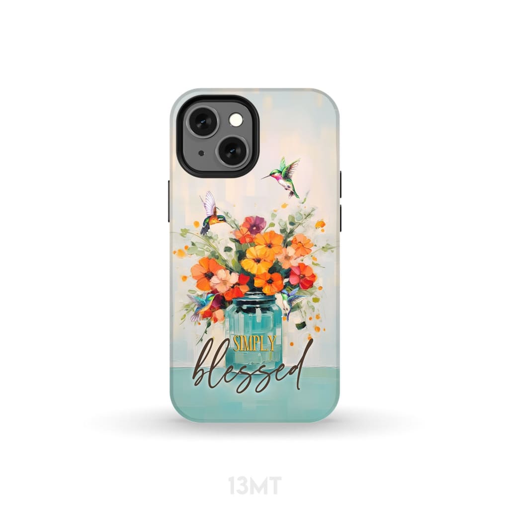 Simply Blessed Hummingbird Vase of Flowers Christian Phone Case iPhone 13 Mini / Tough