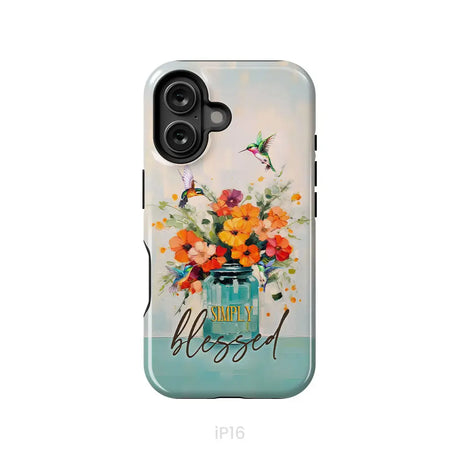 Simply Blessed Hummingbird Vase of Flowers Christian Phone Case iPhone 16 / Tough Case