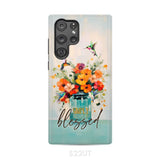 Simply Blessed Hummingbird Vase of Flowers Christian Phone Case Samsung Galaxy S22 Ultra / Tough