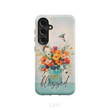 Simply Blessed Hummingbird Vase of Flowers Christian Phone Case Samsung Galaxy S24 / Tough