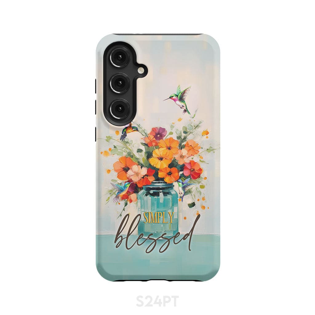 Simply Blessed Hummingbird Vase of Flowers Christian Phone Case Samsung Galaxy S24 Plus / Tough