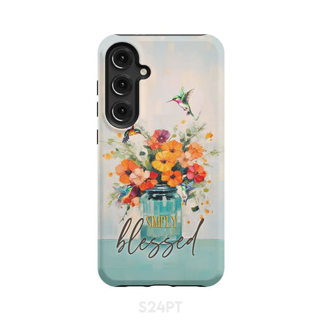 Simply Blessed Hummingbird Vase of Flowers Christian Phone Case Samsung Galaxy S24 Plus / Tough