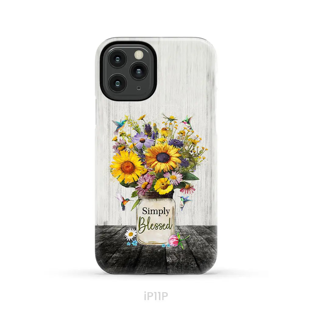 Simply Blessed Hummingbirds and Flowers in Vase Christian Phone Case iPhone 11 Pro / Tough Case