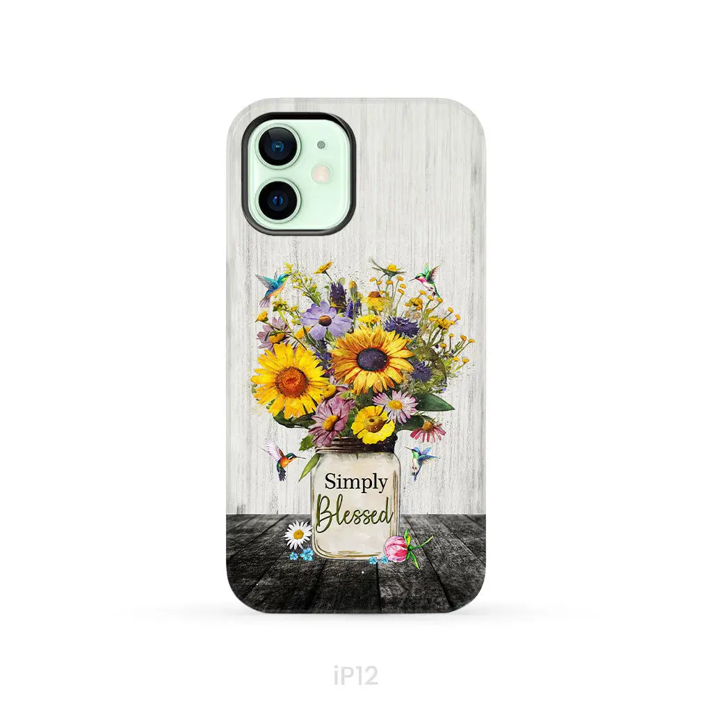 Simply Blessed Hummingbirds and Flowers in Vase Christian Phone Case iPhone 12 / Tough Case
