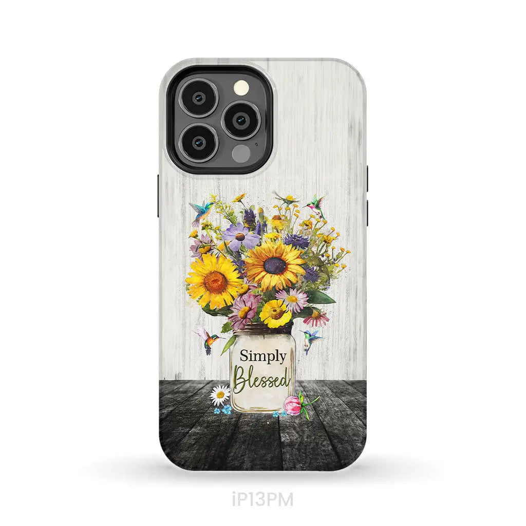 Simply Blessed Hummingbirds and Flowers in Vase Christian Phone Case iPhone 13 Pro Max / Tough Case