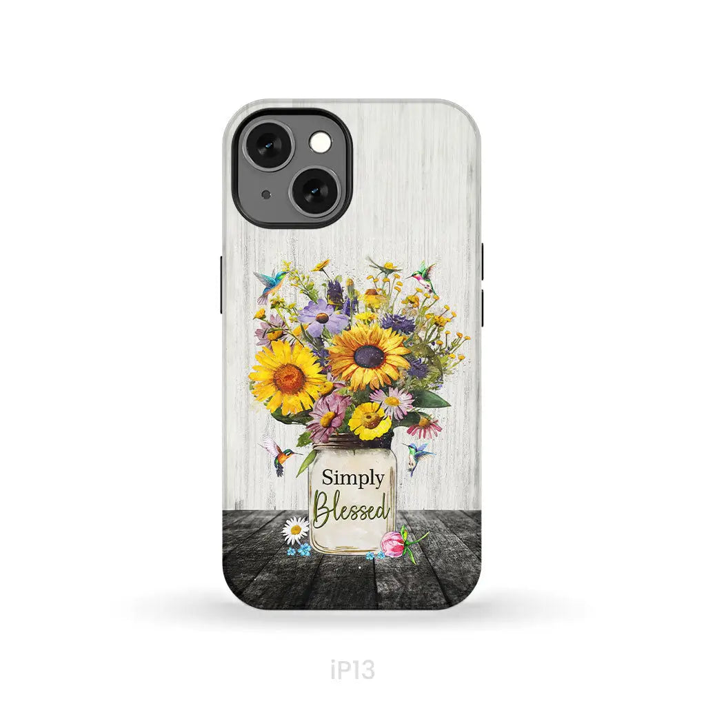 Simply Blessed Hummingbirds and Flowers in Vase Christian Phone Case iPhone 13 / Tough Case