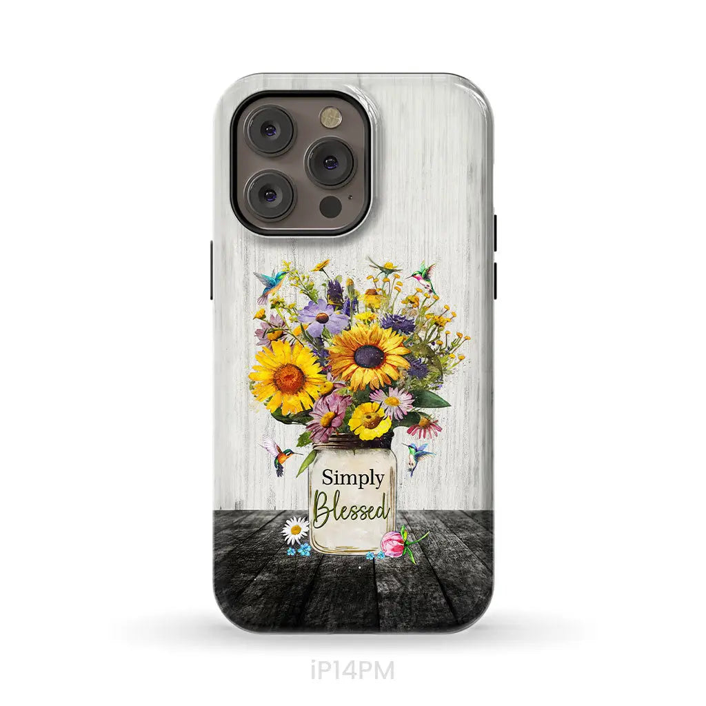 Simply Blessed Hummingbirds and Flowers in Vase Christian Phone Case iPhone 14 Pro Max / Tough Case