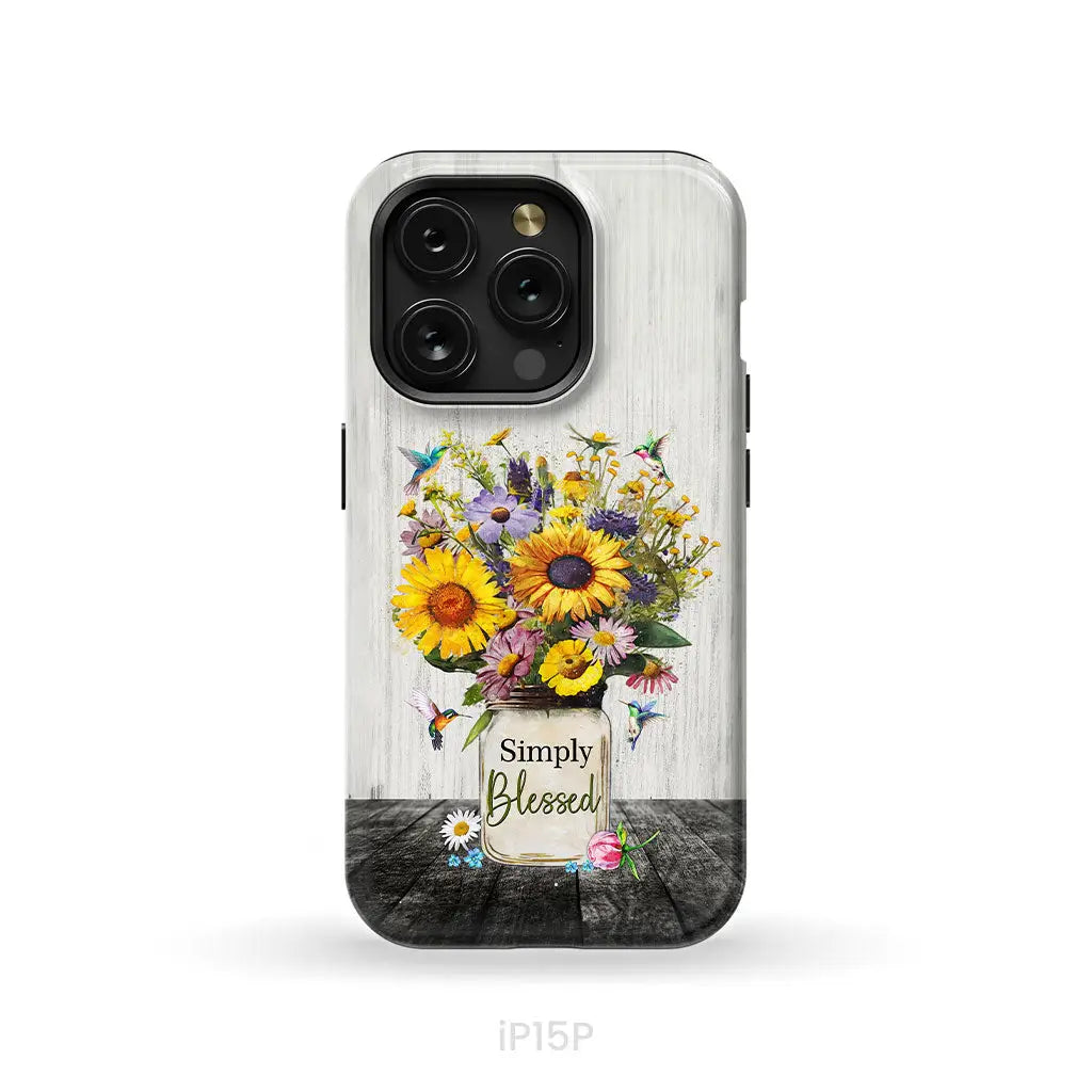 Simply Blessed Hummingbirds and Flowers in Vase Christian Phone Case iPhone 15 Pro / Tough Case