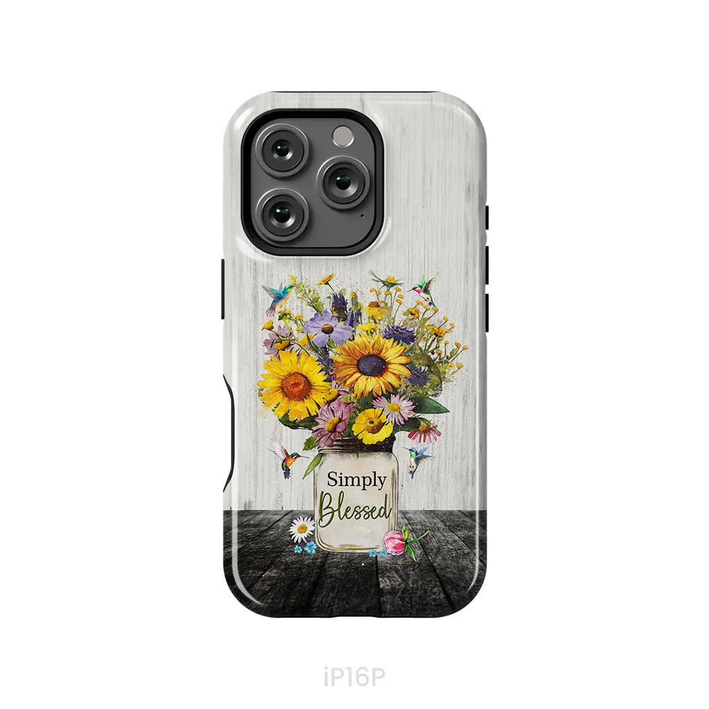 Simply Blessed Hummingbirds and Flowers in Vase Christian Phone Case iPhone 16 Pro / Tough Case