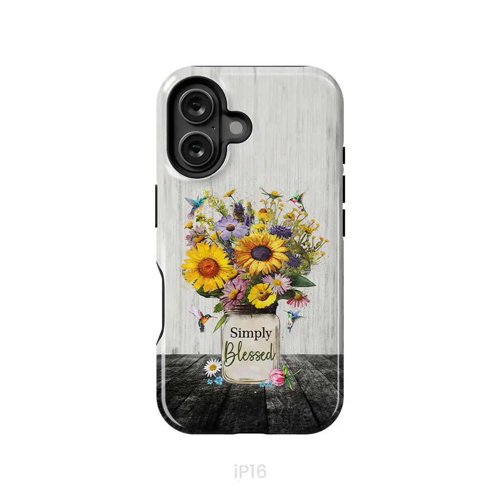 Simply Blessed Hummingbirds and Flowers in Vase Christian Phone Case iPhone 16 / Tough Case