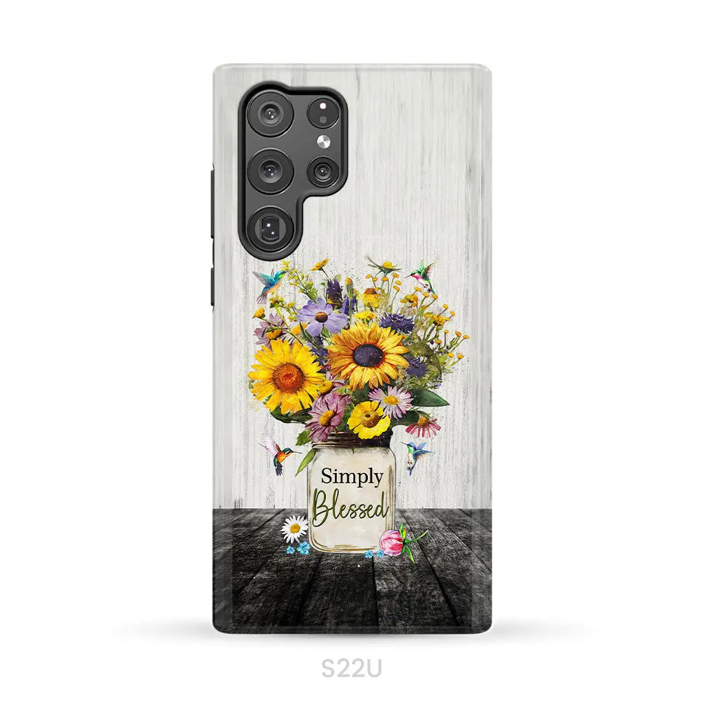 Simply Blessed Hummingbirds and Flowers in Vase Christian Phone Case Samsung Galaxy S22 Ultra / Tough Case