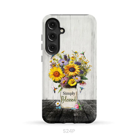 Simply Blessed Hummingbirds and Flowers in Vase Christian Phone Case Samsung Galaxy S24 Plus / Tough Case