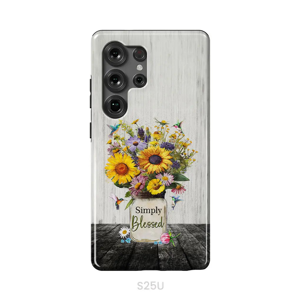 Simply Blessed Hummingbirds and Flowers in Vase Christian Phone Case Samsung Galaxy S25 Ultra / Tough Case