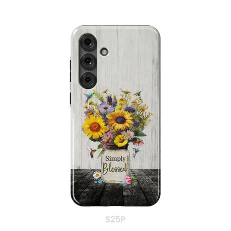 Simply Blessed Hummingbirds and Flowers in Vase Christian Phone Case Samsung Galaxy S25 Plus / Tough Case