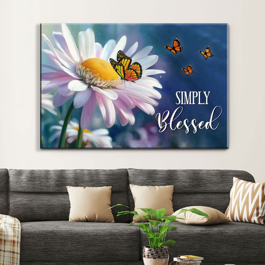 Simply Blessed Monarch Butterfly And Daisy Flower Wall Art Canvas