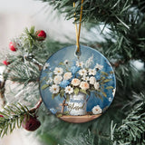 Faith-based ornament with floral and butterfly design celebrating the beauty of God’s blessings.