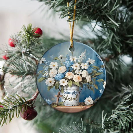 Faith-based ornament with floral and butterfly design celebrating the beauty of God’s blessings.