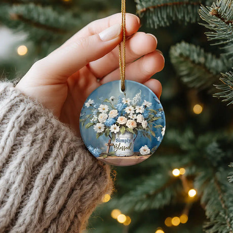 Christian Christmas ornament reminding believers to stay thankful and feel simply blessed.
