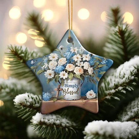 Faith-inspired ornament decorated with butterflies—symbol of transformation and new life. Ornament Star / 1-pack