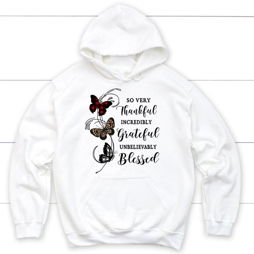 So very thankful butterfly Christian hoodie | Christian apparel White / S