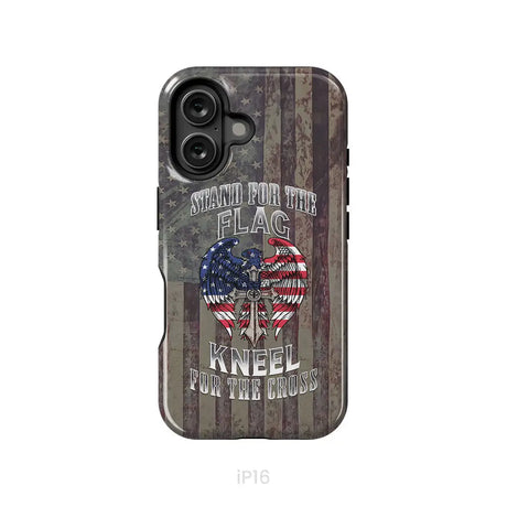 Stand for the Flag and Kneel for the Cross American Flag Cross Phone Case iPhone 16 / Tough Case
