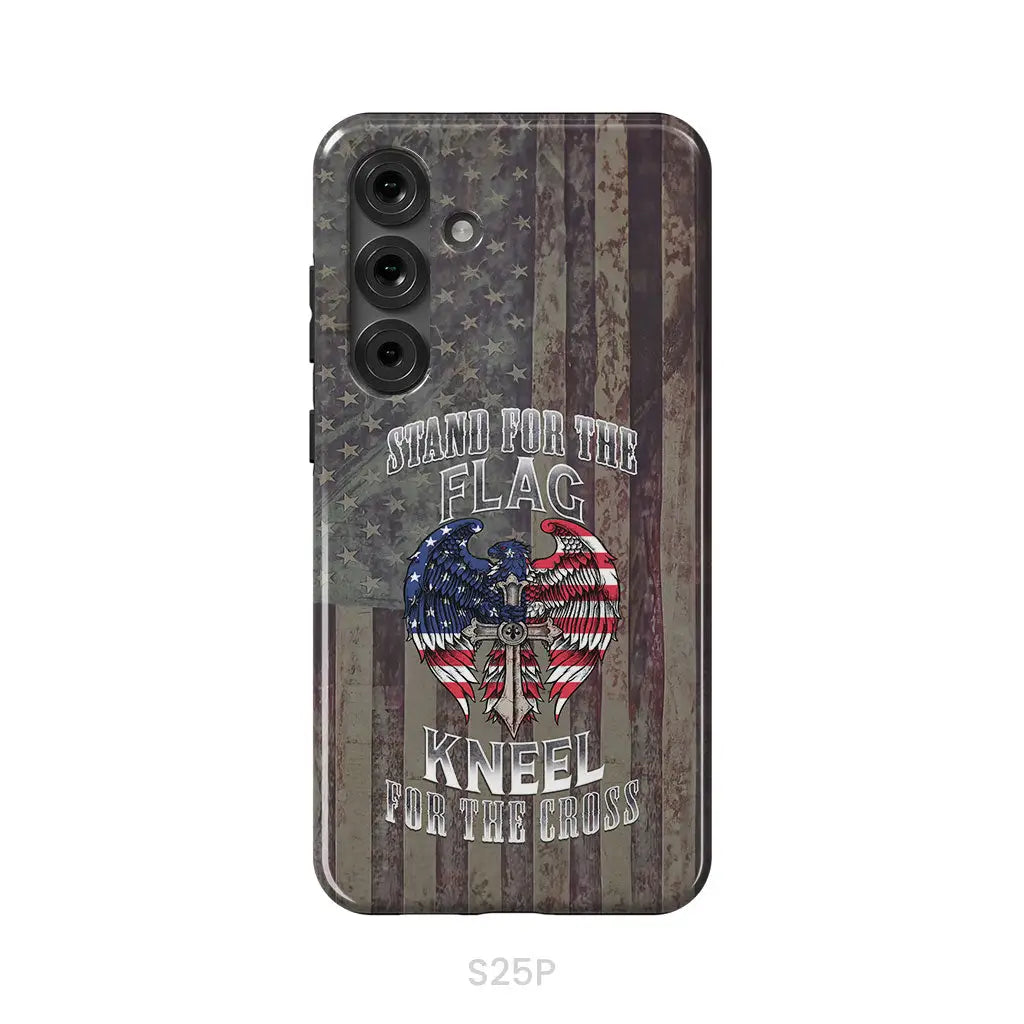 Stand for the Flag and Kneel for the Cross American Flag Cross Phone Case Samsung Galaxy S25 Plus / Tough Case