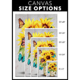 Religious wall art canvas featuring "Today I Choose Joy" with sunflower and butterfly vase, perfect for faith-filled decor.