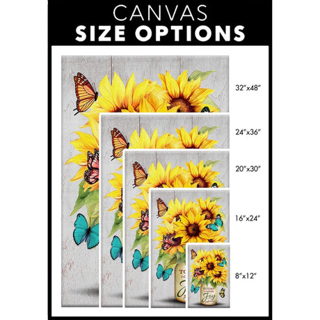 Religious wall art canvas featuring "Today I Choose Joy" with sunflower and butterfly vase, perfect for faith-filled decor.